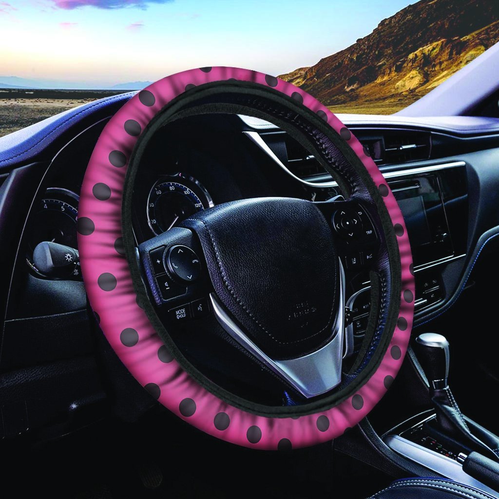 Vintage Pink And Black Polka Dot Steering Wheel Cover-grizzshop