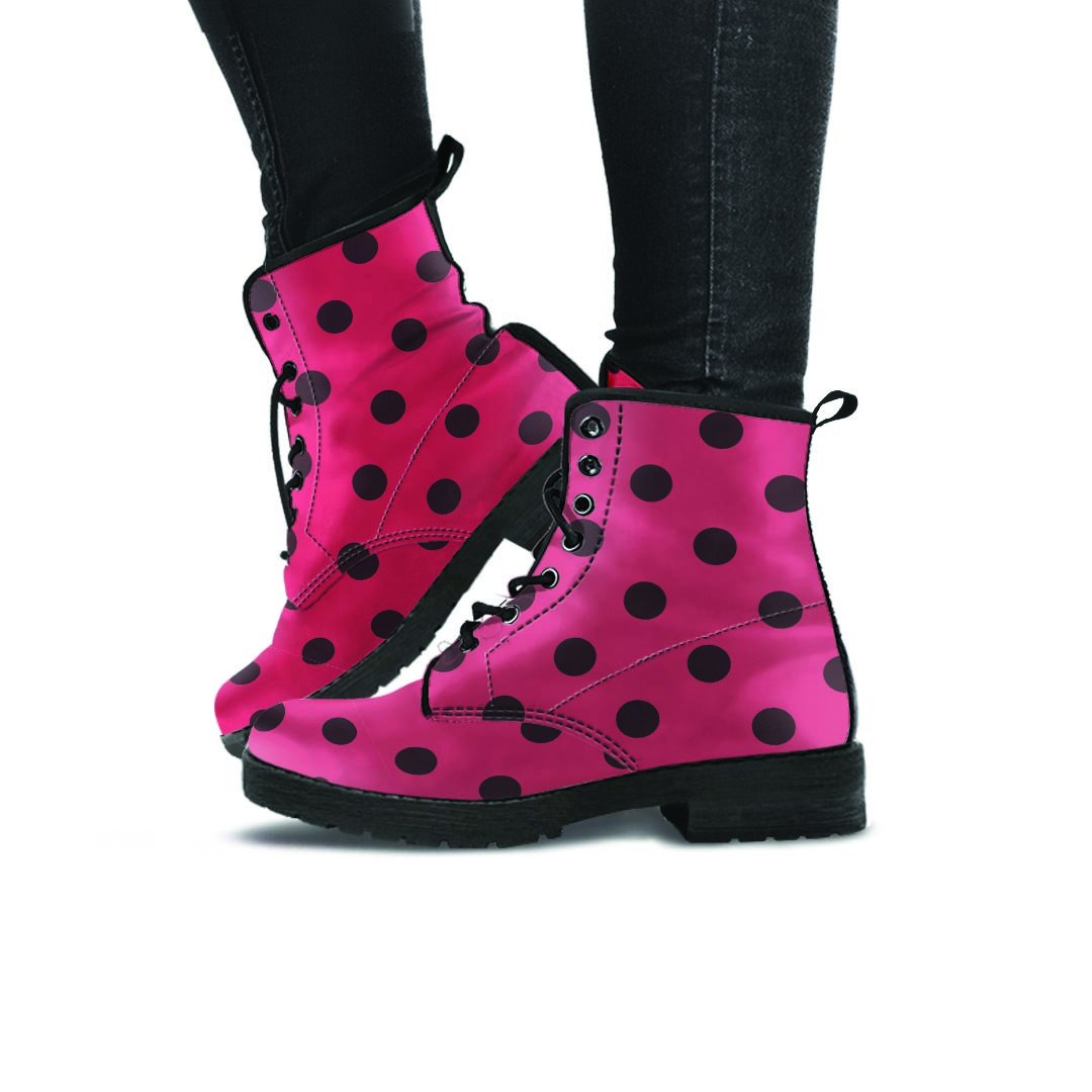 Vintage Pink And Black Polka Dot Women's Boots-grizzshop