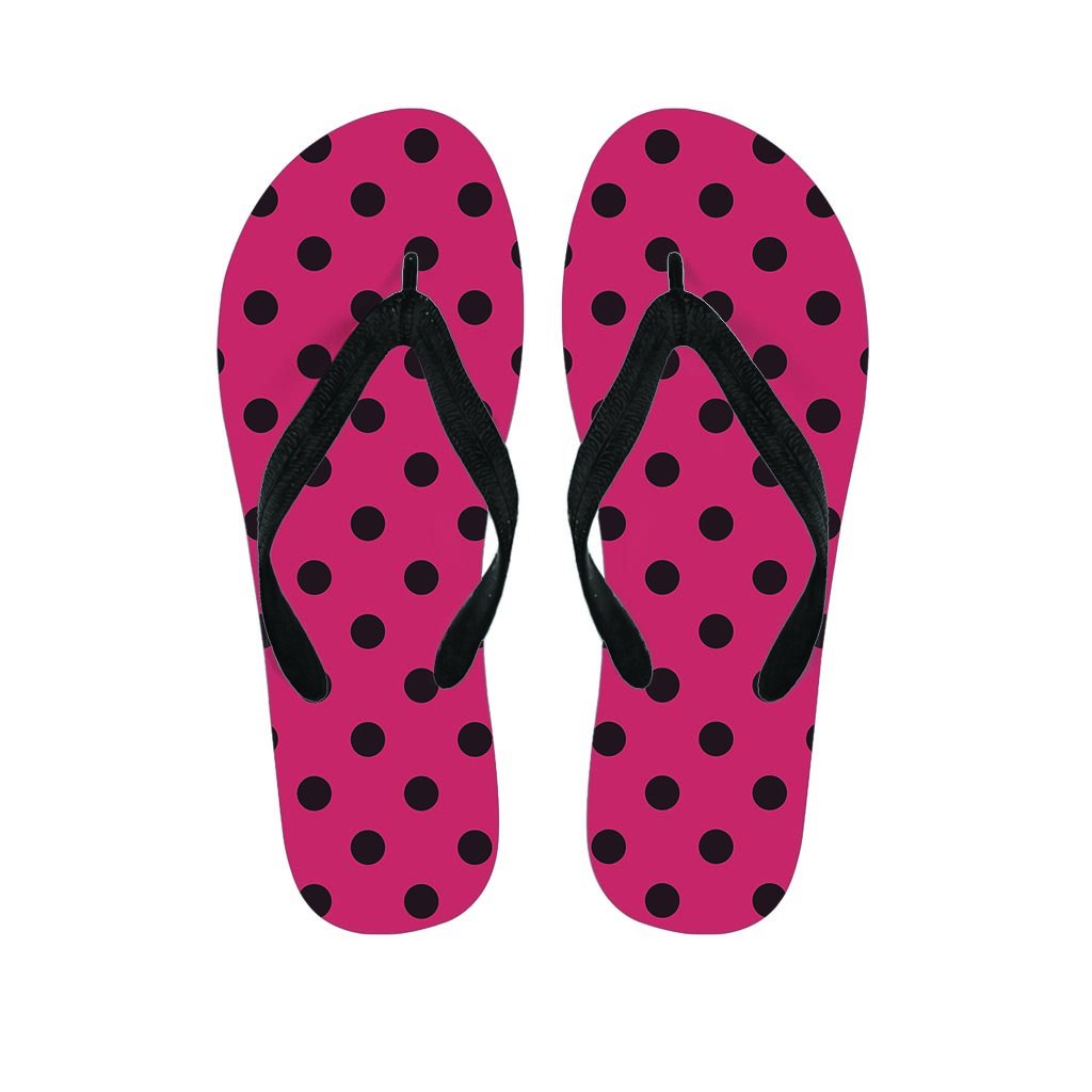 Vintage Pink And Black Polka Dot Women's Flip Flops-grizzshop