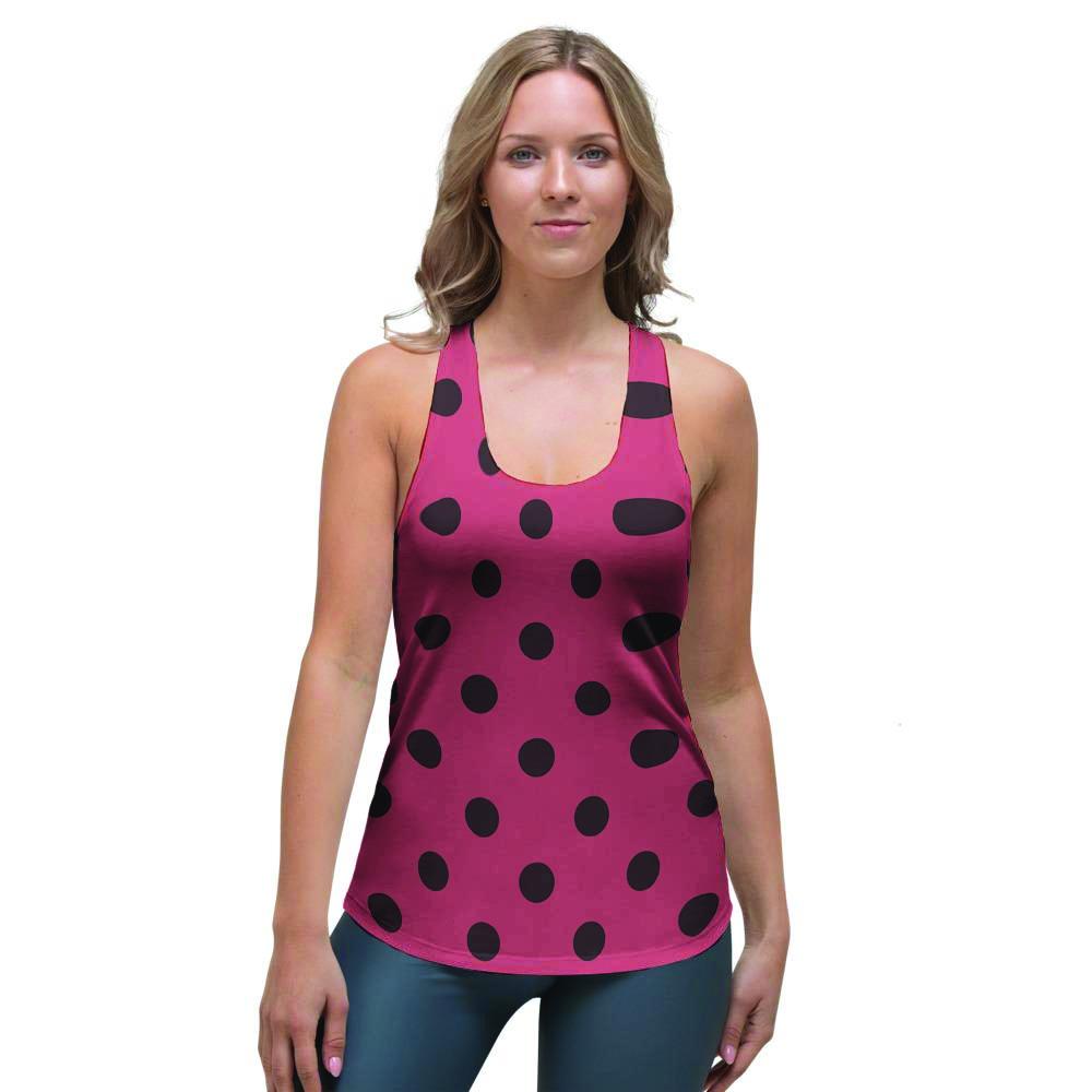 Vintage Pink And Black Polka Dot Women's Racerback Tank Top-grizzshop