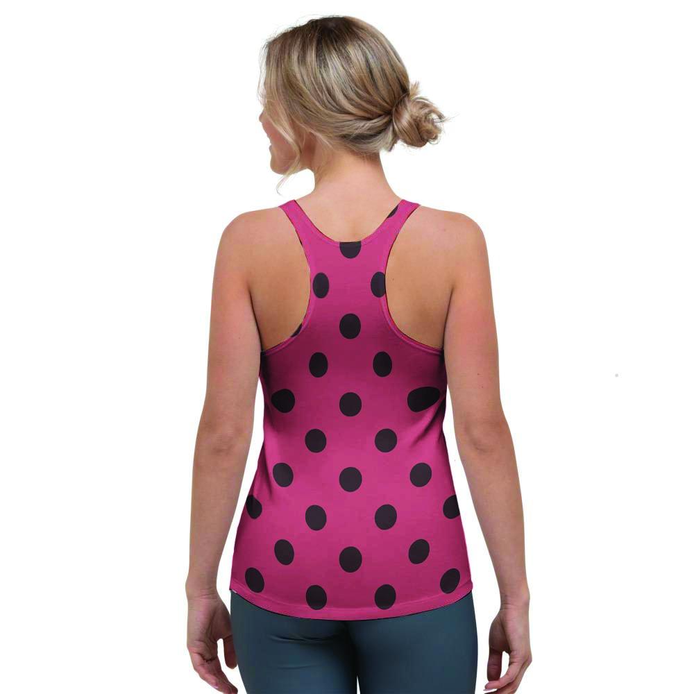 Vintage Pink And Black Polka Dot Women's Racerback Tank Top-grizzshop
