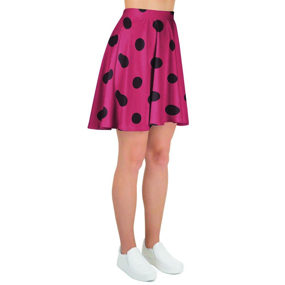Vintage Pink And Black Polka Dot Women's Skirt-grizzshop