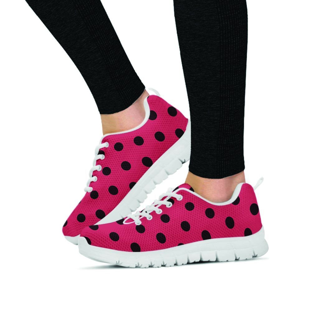 Vintage Pink And Black Polka Dot Women's Sneakers-grizzshop