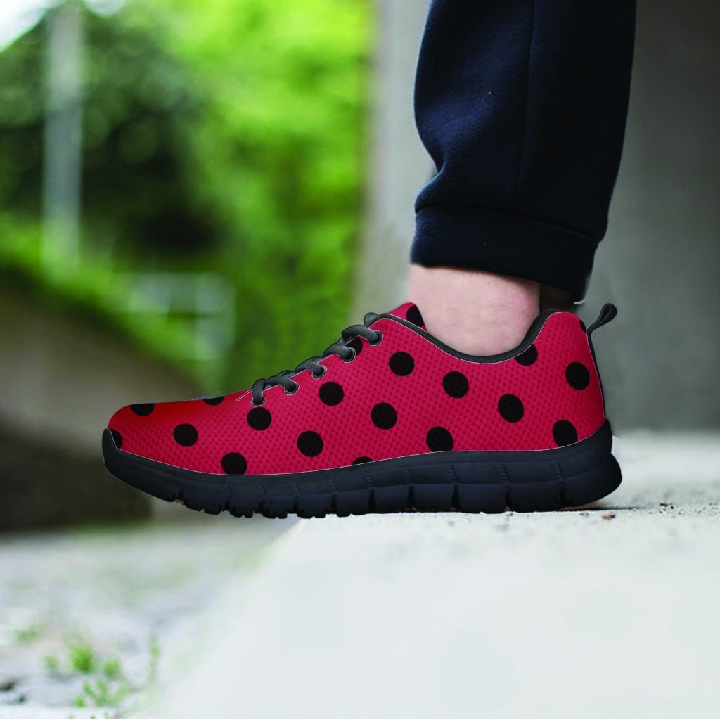 Vintage Pink And Black Polka Dot Women's Sneakers-grizzshop