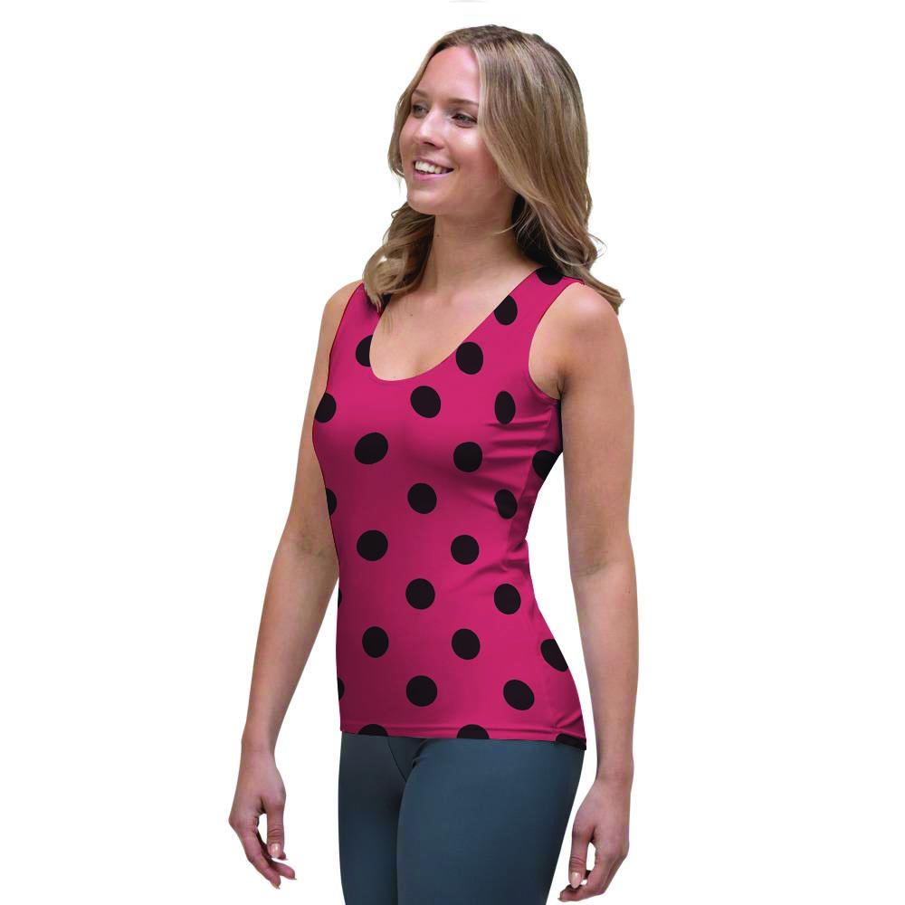Vintage Pink And Black Polka Dot Women's Tank Top-grizzshop