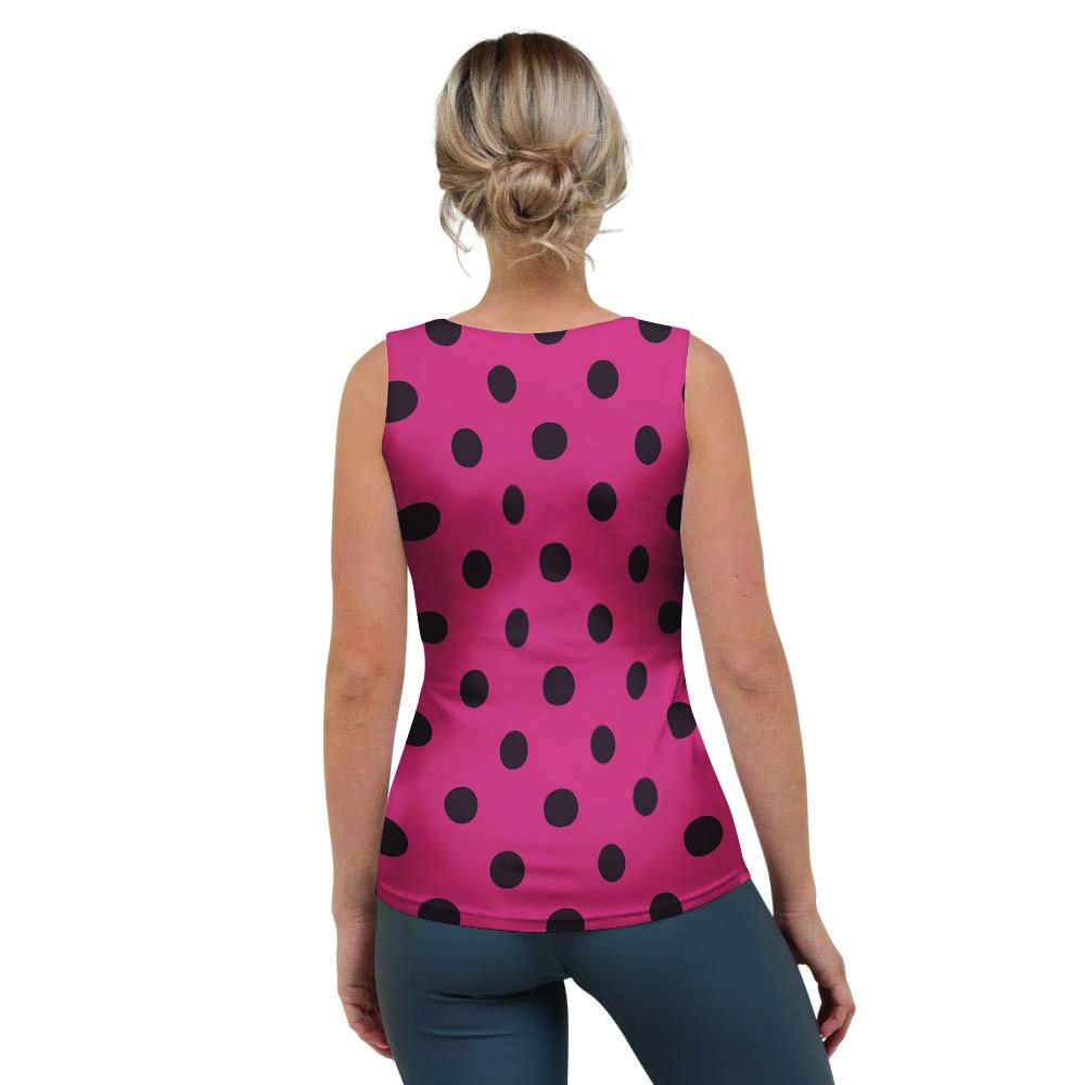 Vintage Pink And Black Polka Dot Women's Tank Top-grizzshop