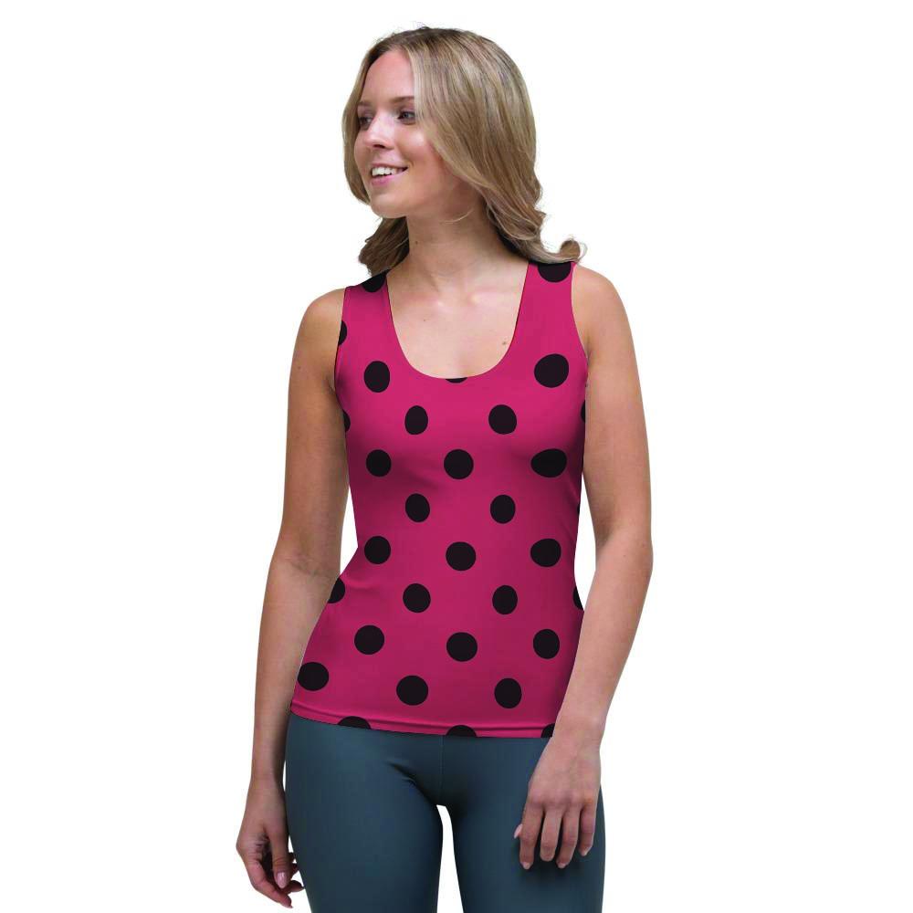 Vintage Pink And Black Polka Dot Women's Tank Top-grizzshop