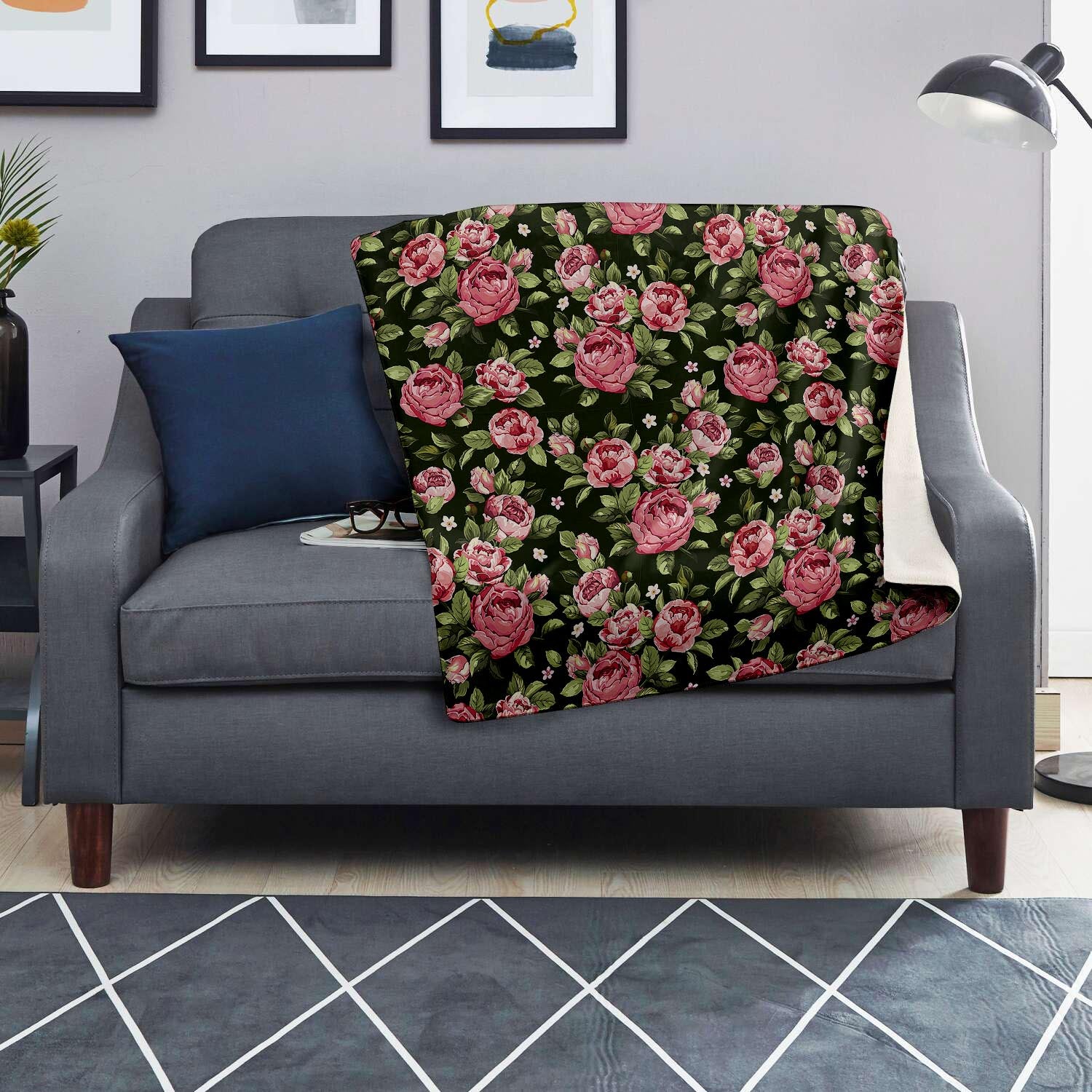 Vintage Pink Rose Floral Print Blanket-grizzshop