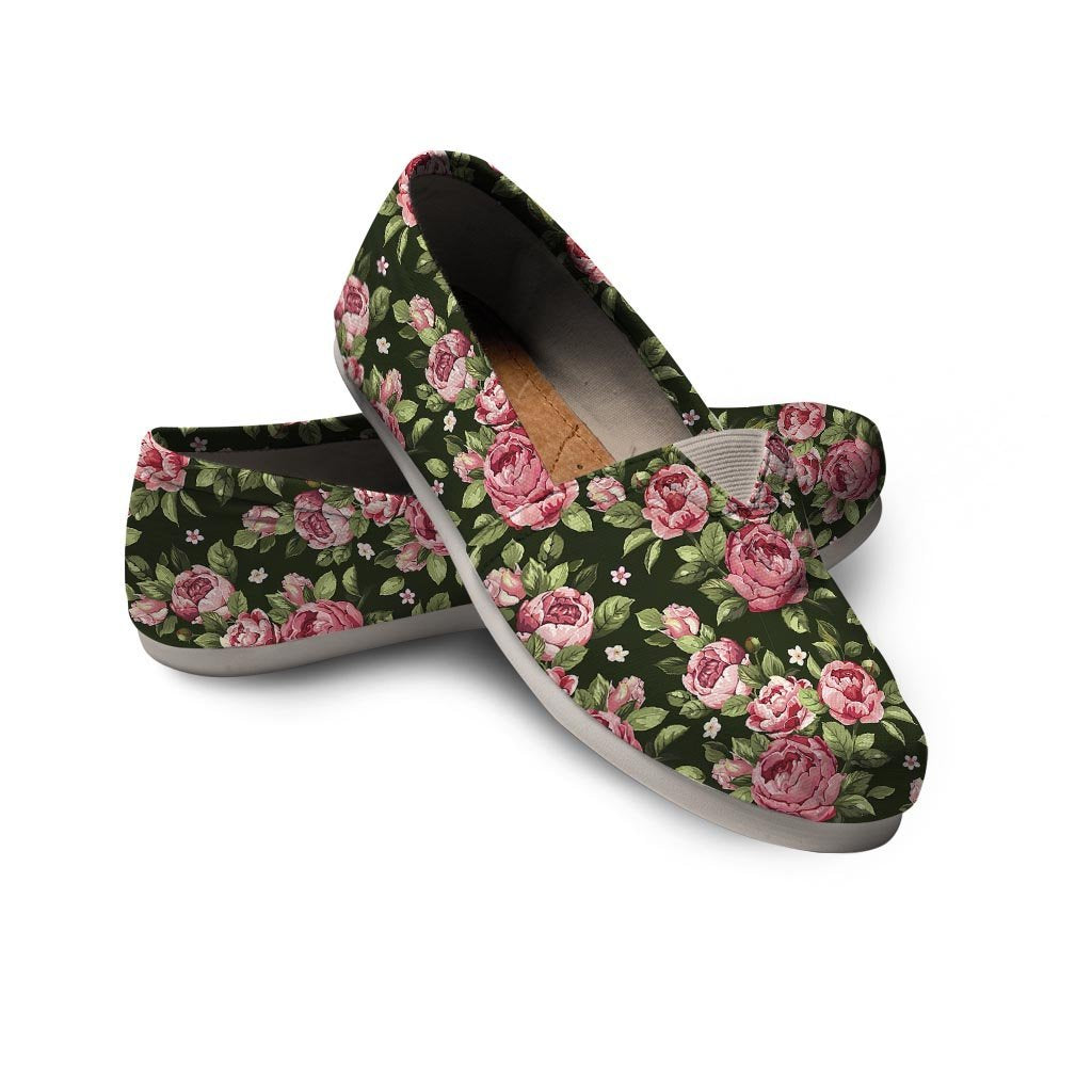 Vintage Pink Rose Floral Print Canvas Shoes-grizzshop