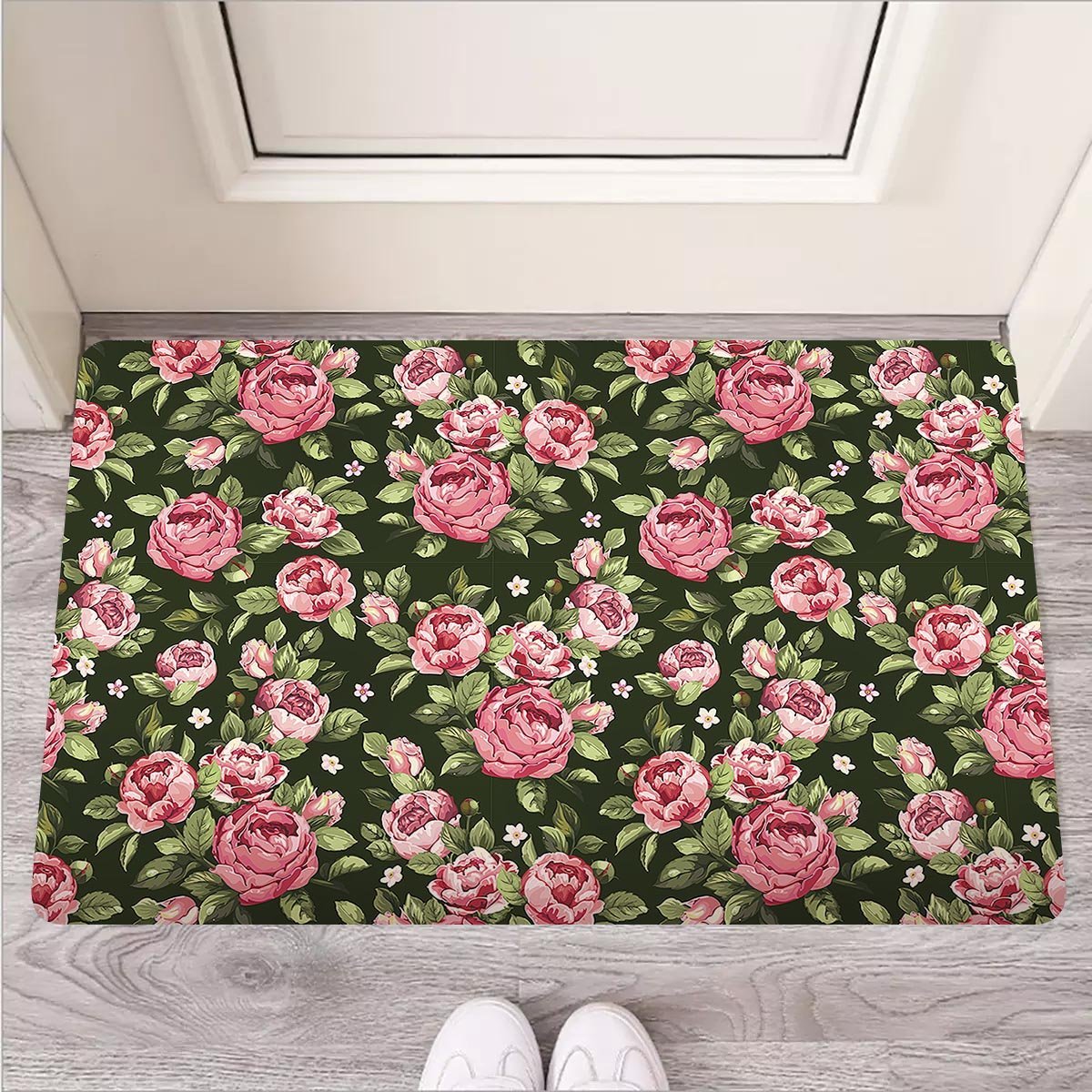 Vintage Pink Rose Floral Print Door Mat-grizzshop
