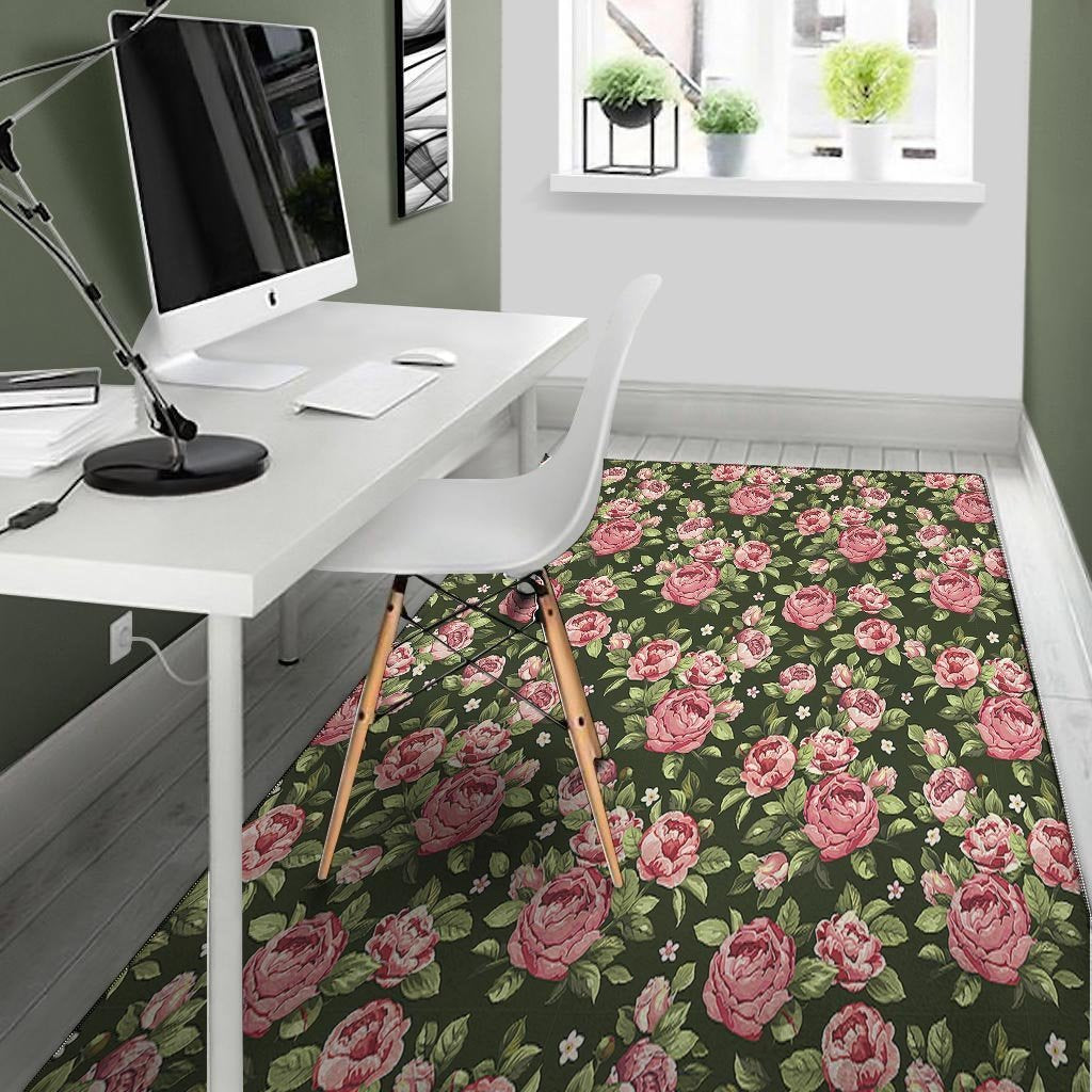 Vintage Pink Rose Floral Print Floor Mat-grizzshop