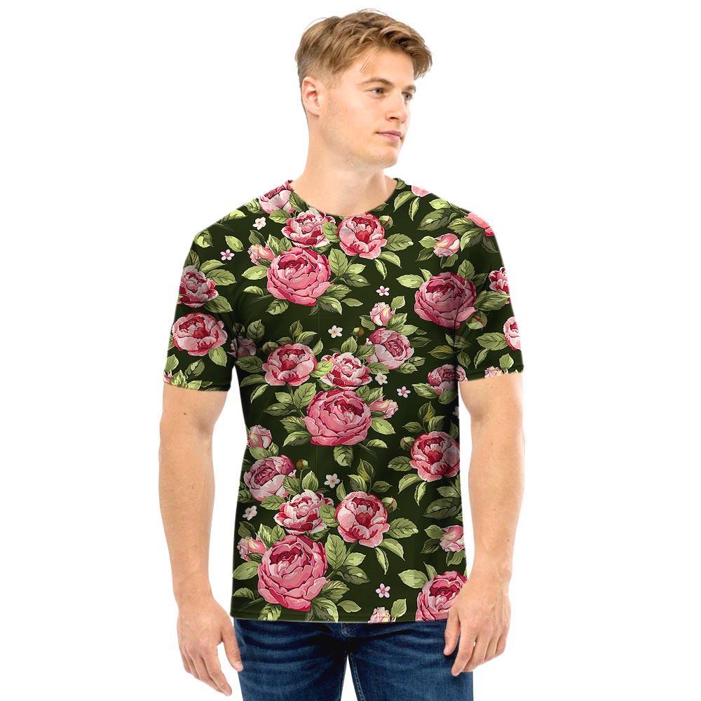 Vintage Pink Rose Floral Print Men T Shirt-grizzshop