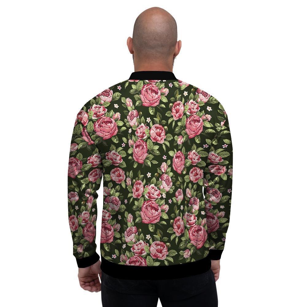 Vintage Pink Rose Floral Print Men's Bomber Jacket-grizzshop