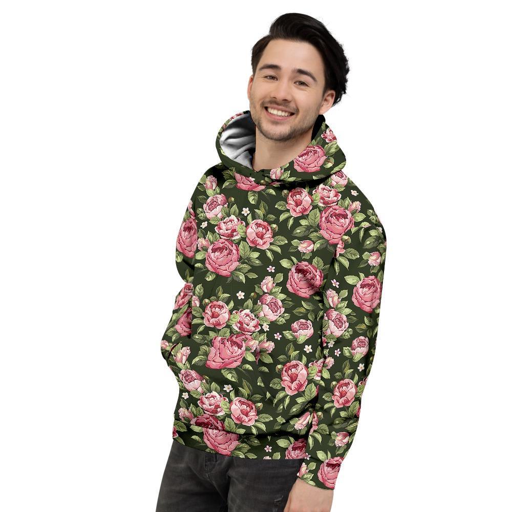 Vintage Pink Rose Floral Print Men's Hoodie-grizzshop