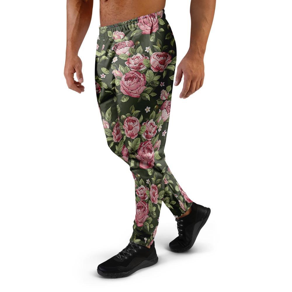 Vintage Pink Rose Floral Print Men's Joggers-grizzshop