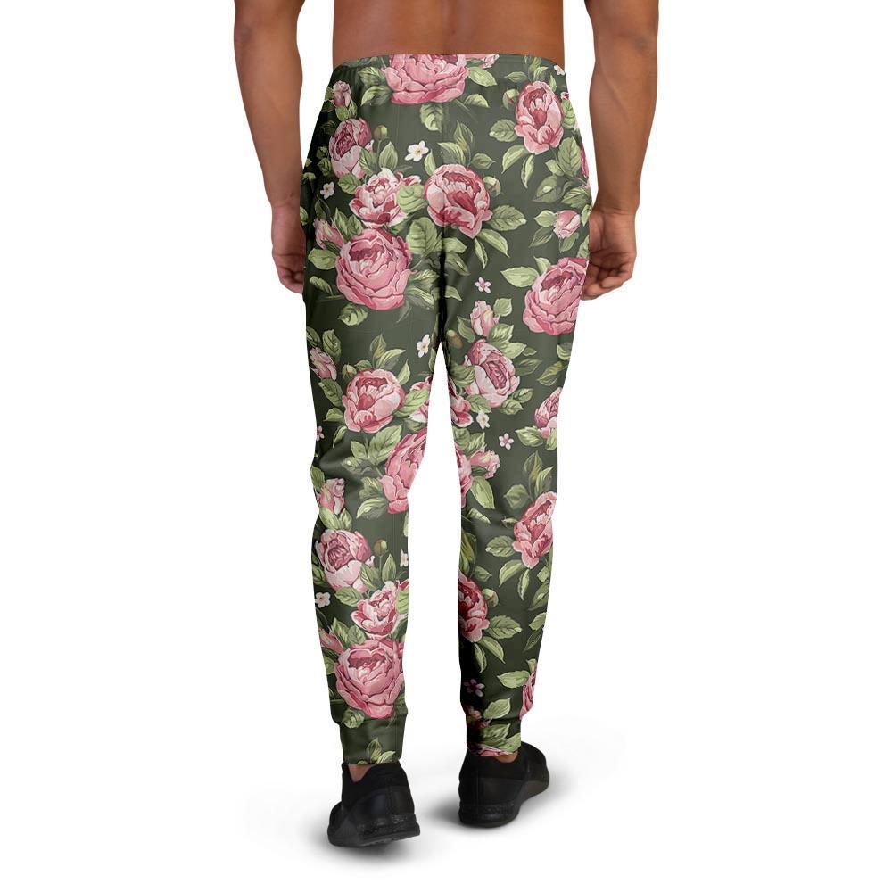 Vintage Pink Rose Floral Print Men's Joggers-grizzshop
