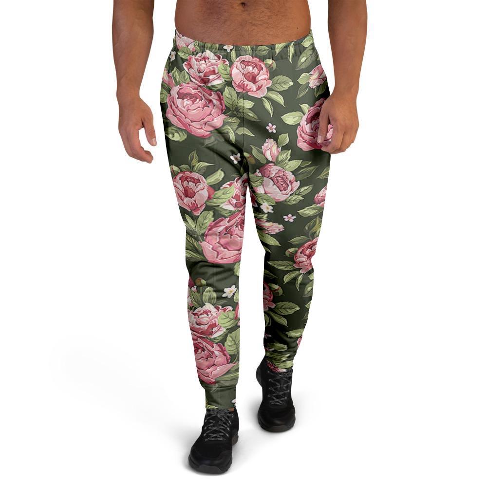 Vintage Pink Rose Floral Print Men's Joggers-grizzshop