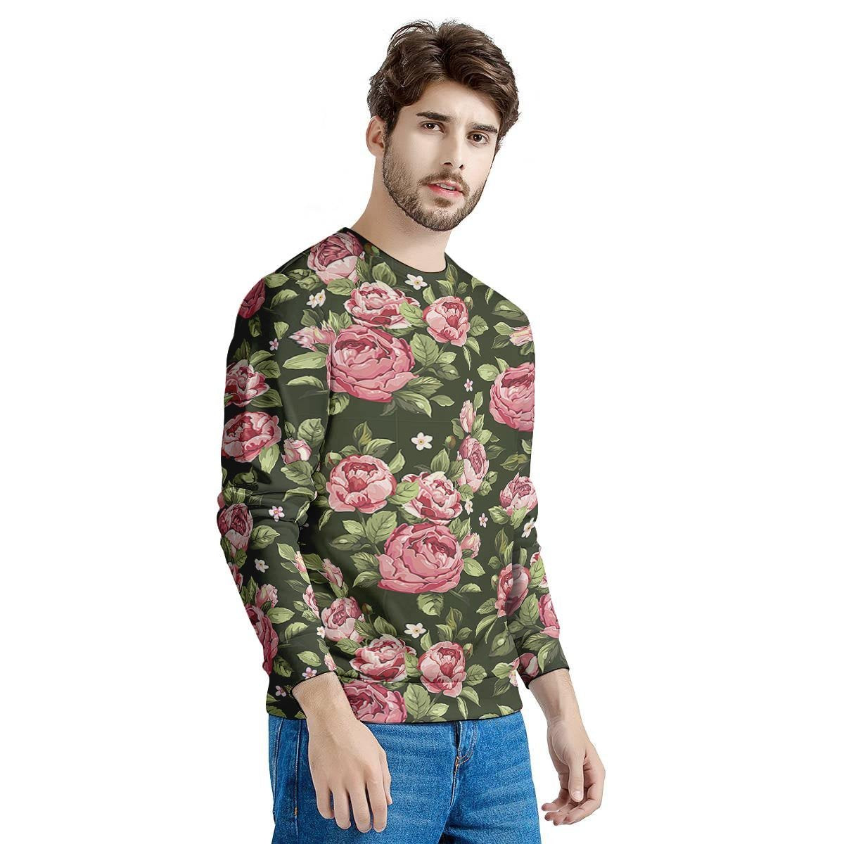 Vintage Pink Rose Floral Print Men's Sweatshirt-grizzshop