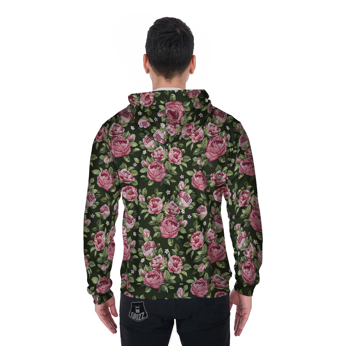 Vintage Pink Rose Floral Print Men's Zip Up Hoodie-grizzshop