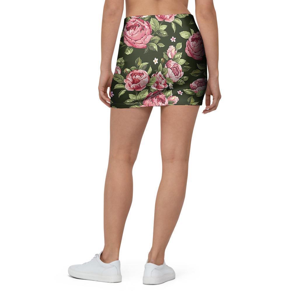 Vintage Pink Rose Floral Print Mini Skirt-grizzshop