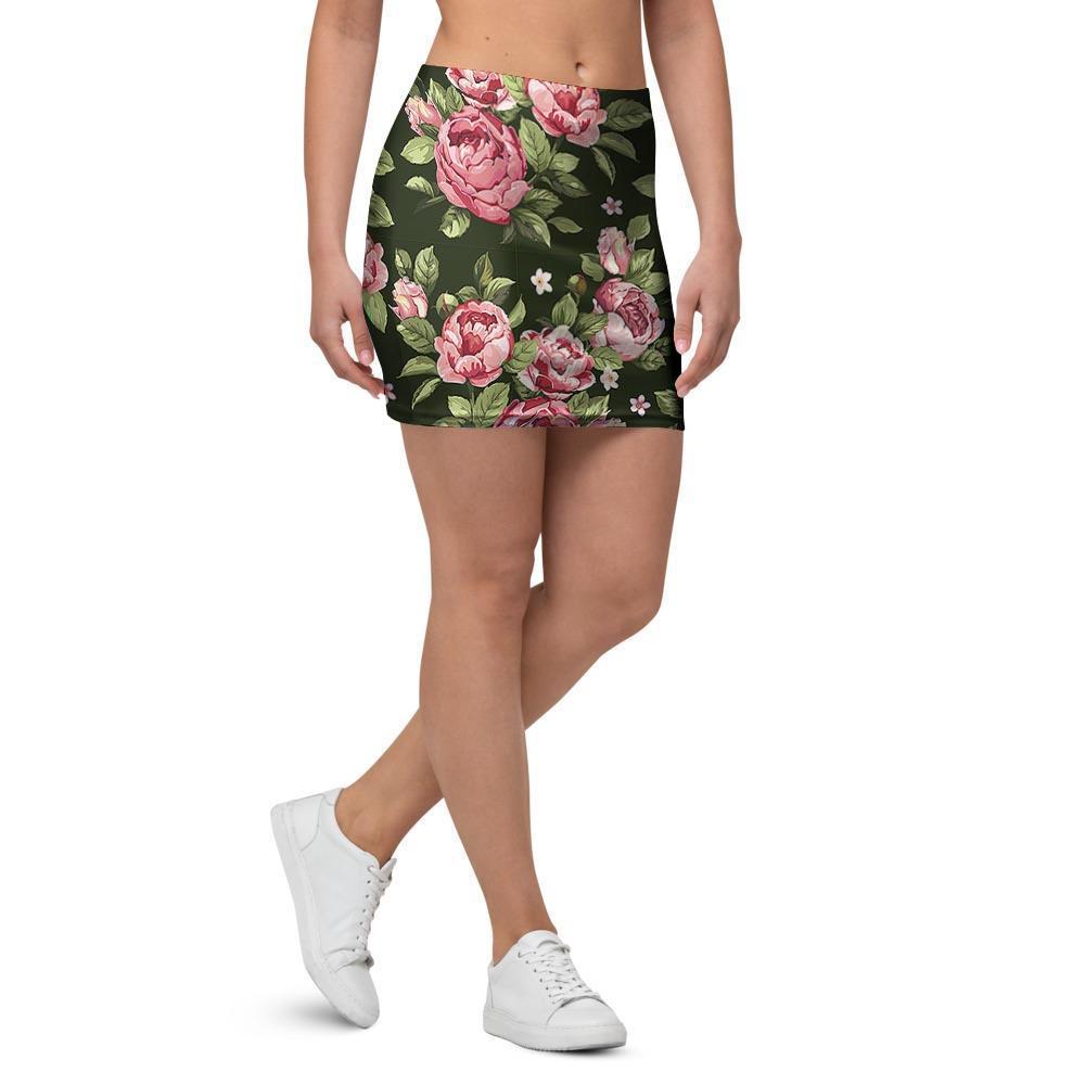 Vintage Pink Rose Floral Print Mini Skirt-grizzshop