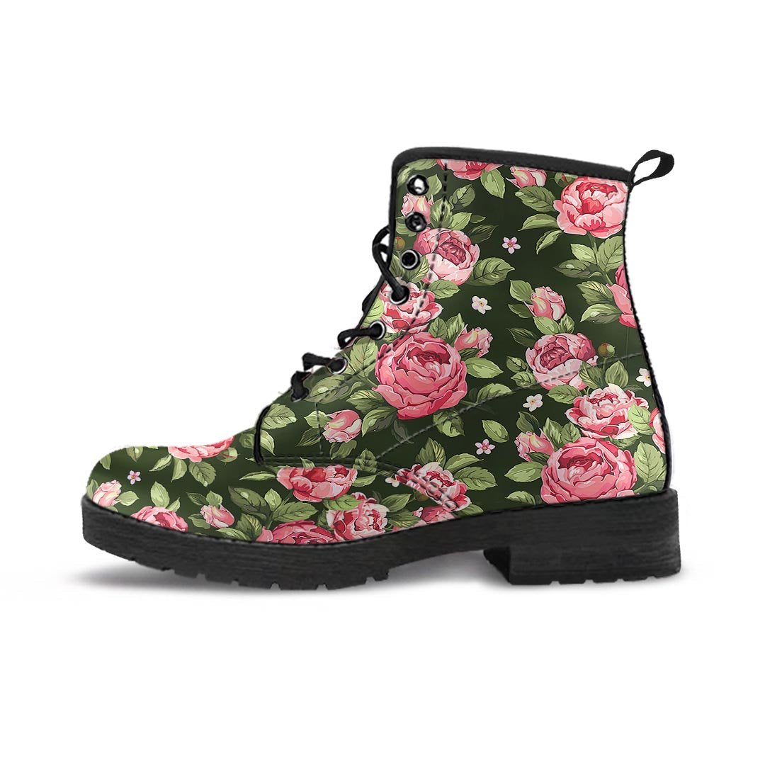 Vintage Pink Rose Floral Print Women's Boots-grizzshop