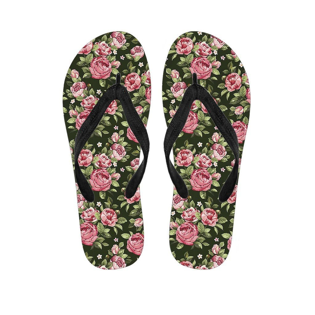Vintage Pink Rose Floral Print Women's Flip Flops-grizzshop