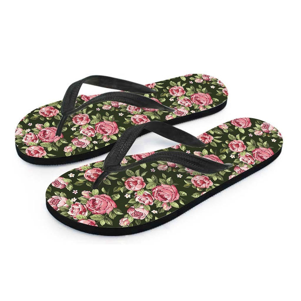 Vintage Pink Rose Floral Print Women's Flip Flops-grizzshop