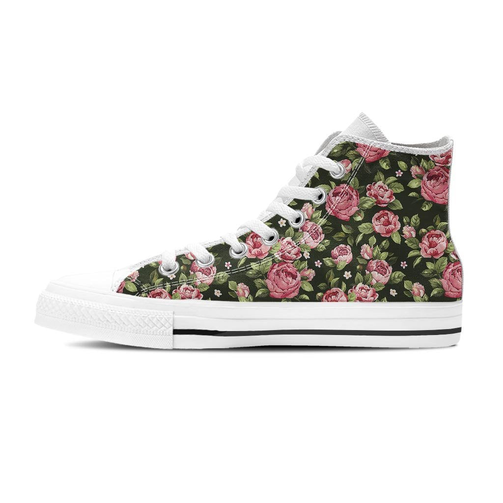 Vintage Pink Rose Floral Print Women's High Top Shoes-grizzshop