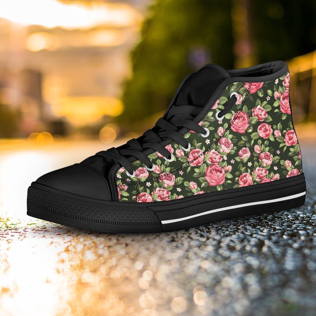 Vintage Pink Rose Floral Print Women's High Top Shoes-grizzshop
