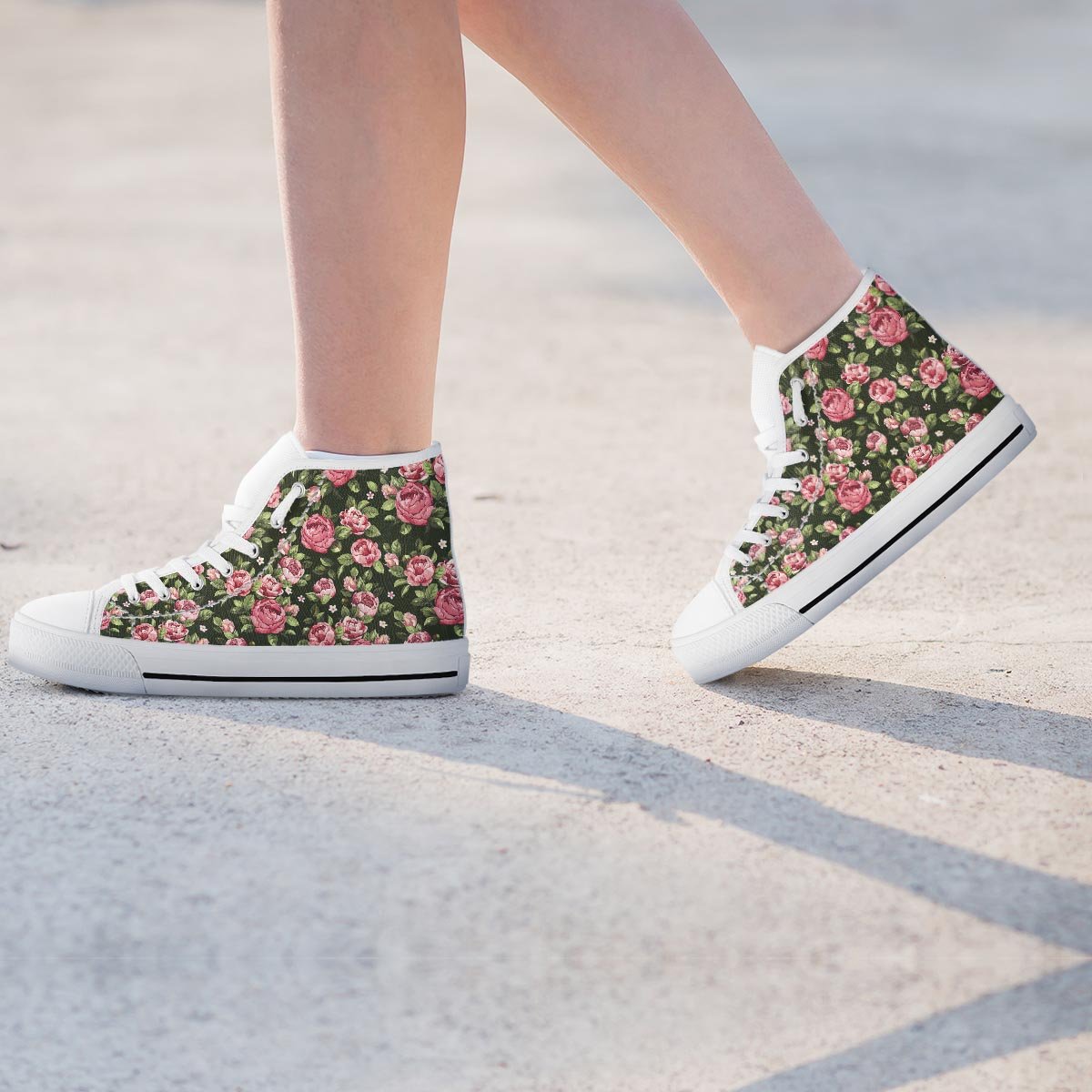 Vintage Pink Rose Floral Print Women's High Top Shoes-grizzshop