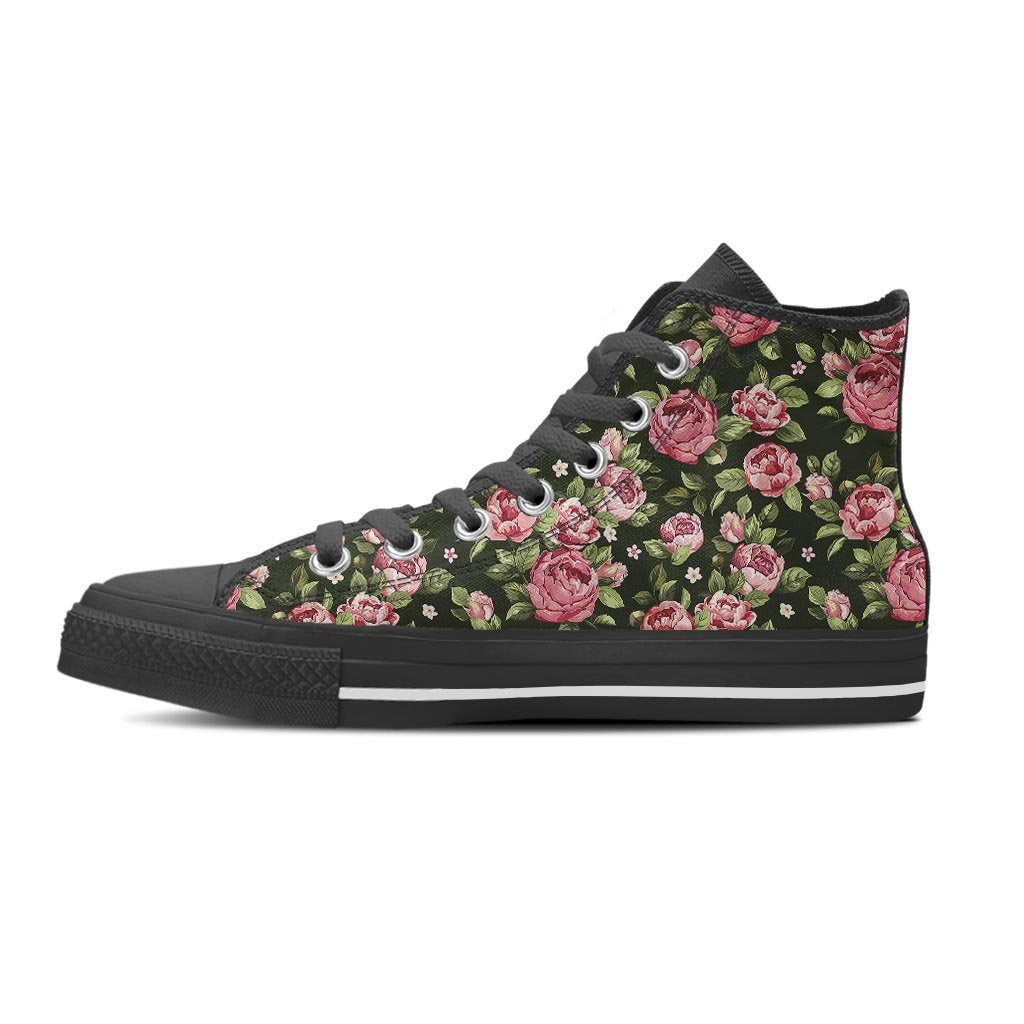 Vintage Pink Rose Floral Print Women's High Top Shoes-grizzshop