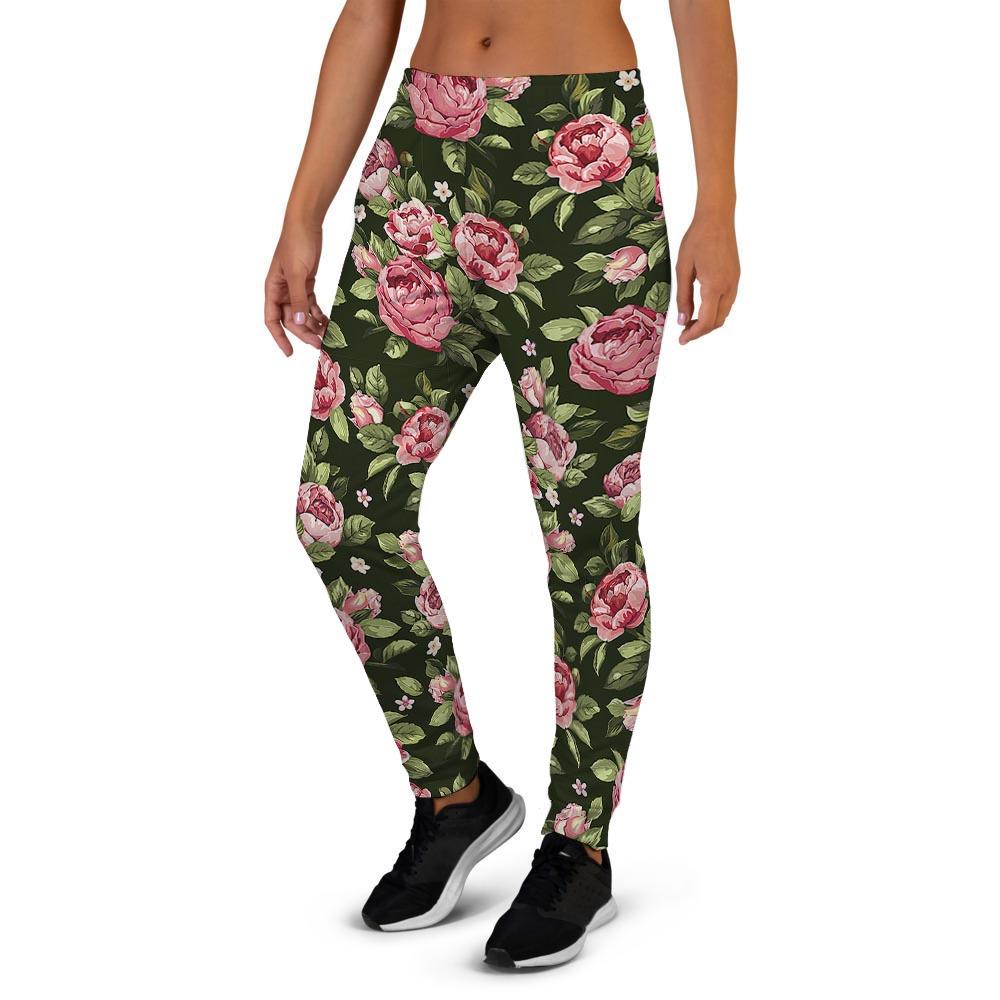 Vintage Pink Rose Floral Print Women's Joggers-grizzshop
