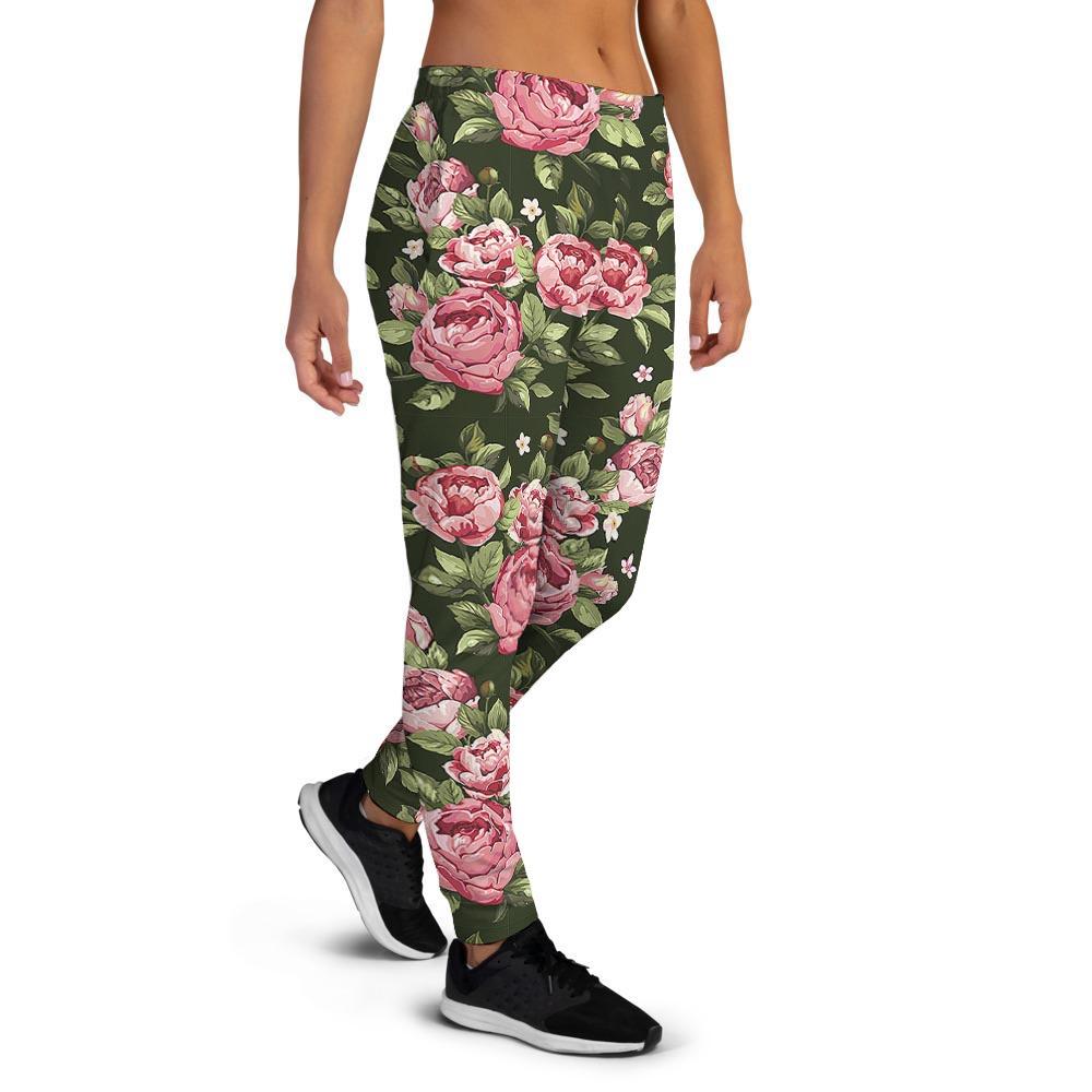 Vintage Pink Rose Floral Print Women's Joggers-grizzshop
