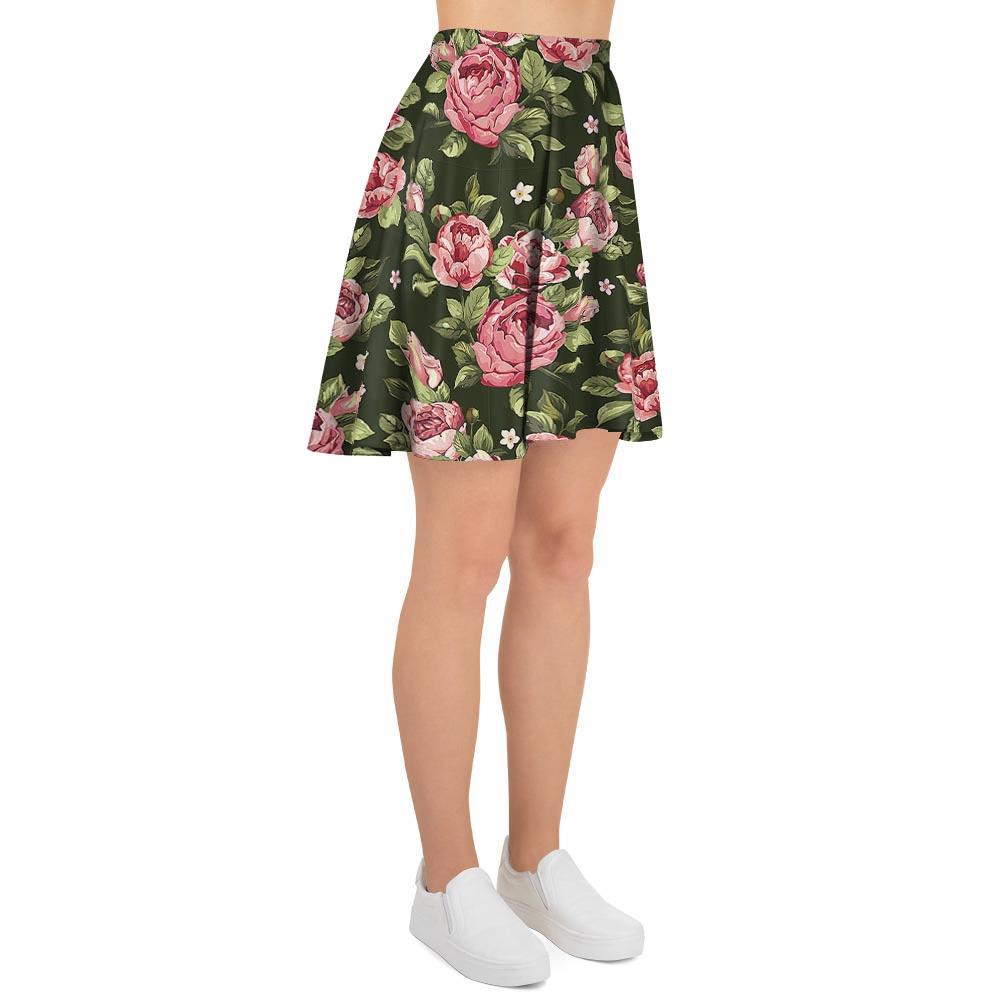 Vintage Pink Rose Floral Print Women's Skirt-grizzshop