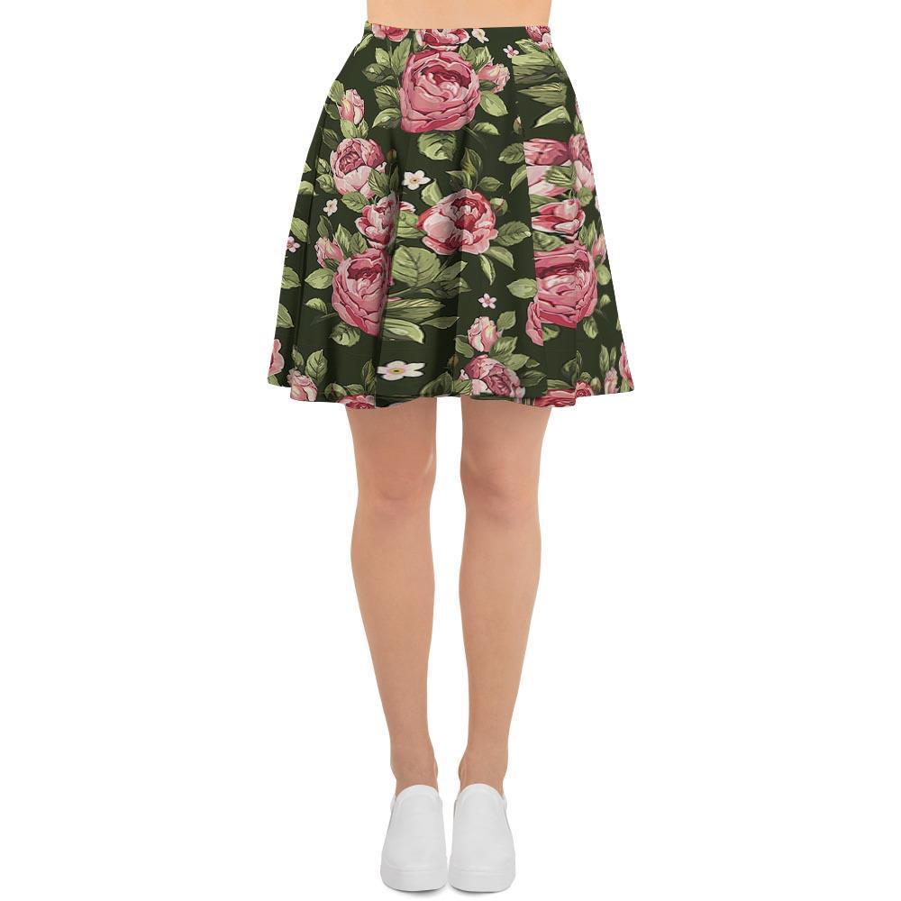 Vintage Pink Rose Floral Print Women's Skirt-grizzshop