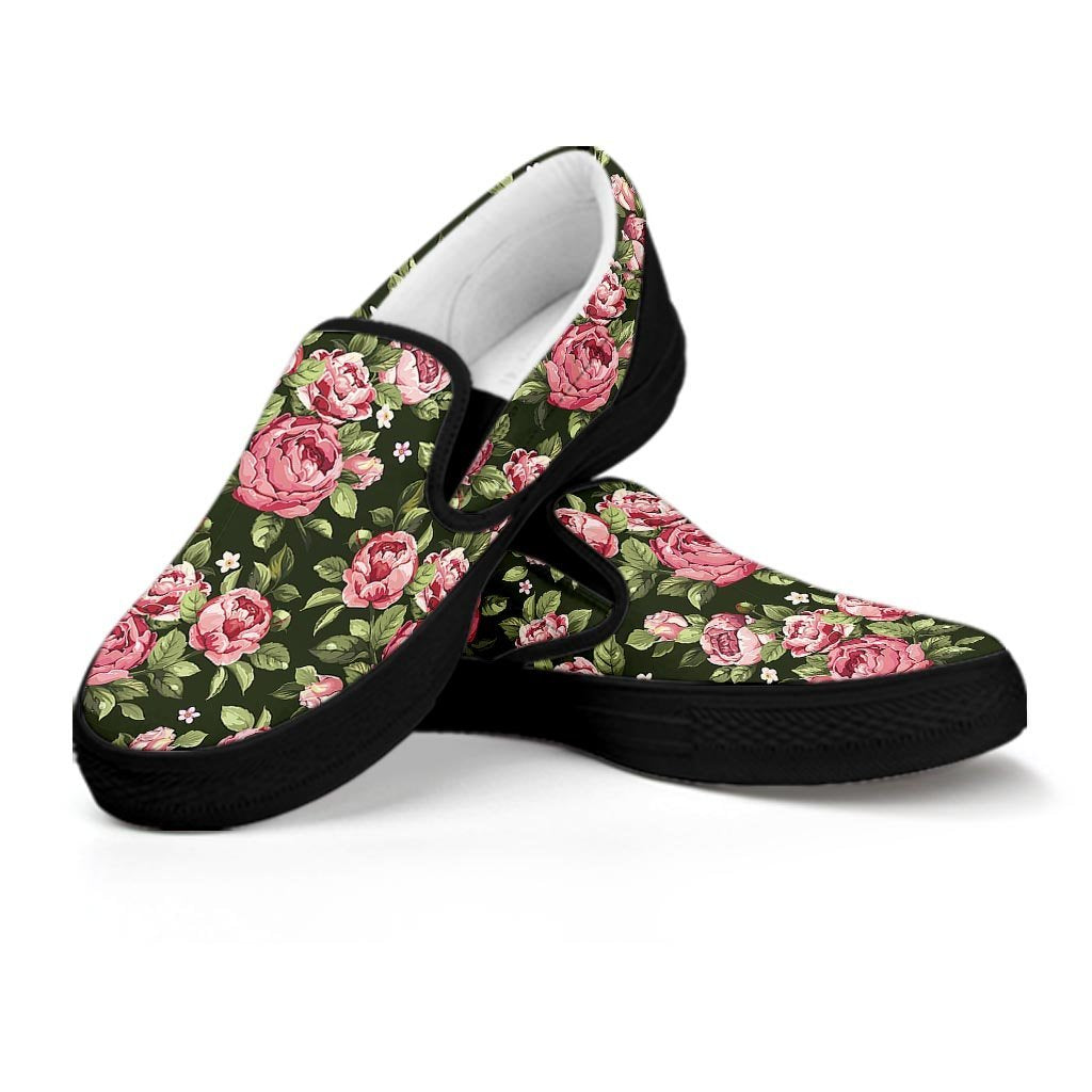 Vintage Pink Rose Floral Print Women's Slip On Sneakers-grizzshop