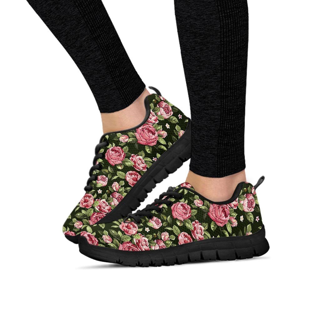 Vintage Pink Rose Floral Print Women's Sneakers-grizzshop