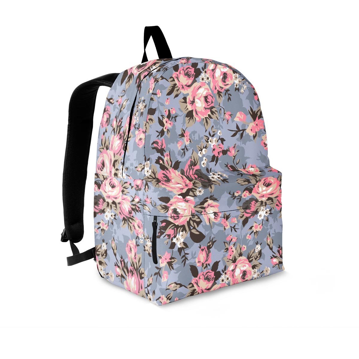 Vintage Pink Rose Flower Print Backpack-grizzshop