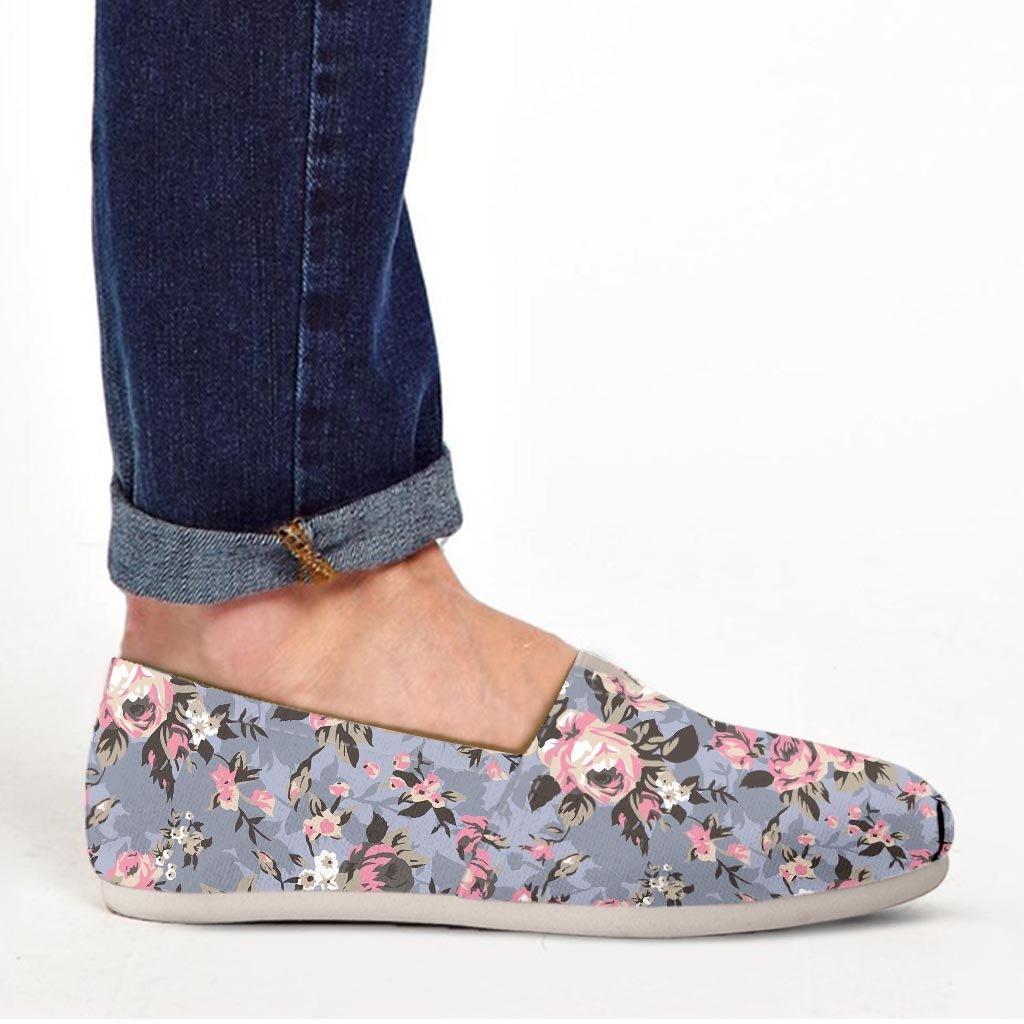 Vintage Pink Rose Flower Print Canvas Shoes-grizzshop