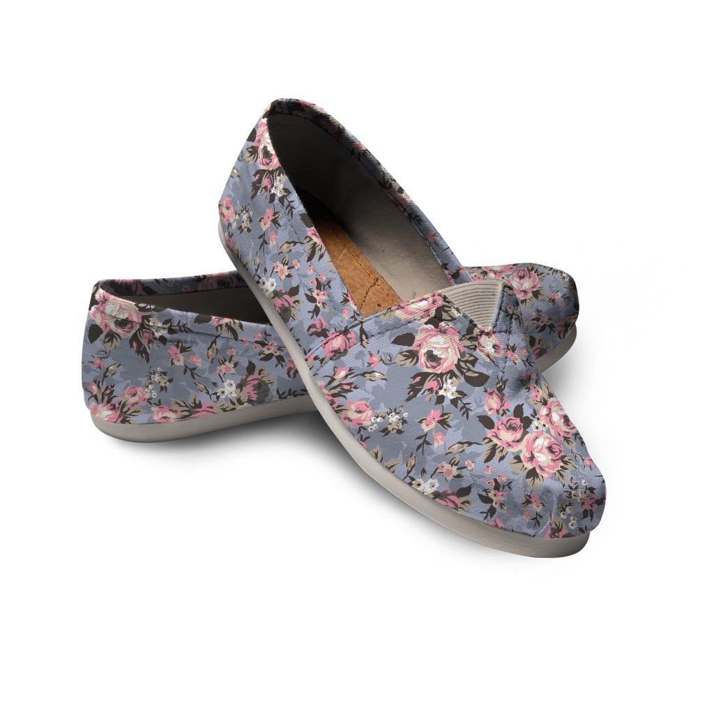 Vintage Pink Rose Flower Print Canvas Shoes-grizzshop