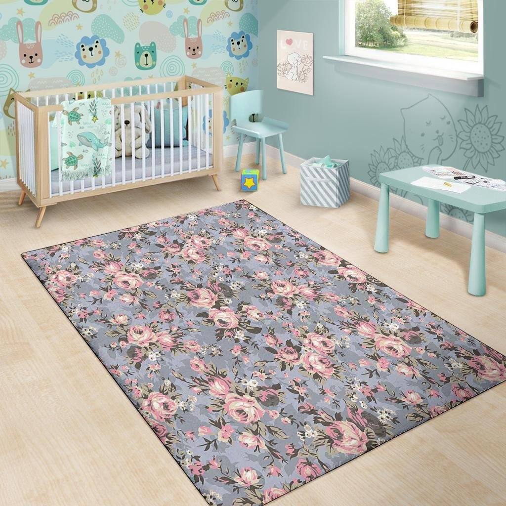 Vintage Pink Rose Flower Print Floor Mat-grizzshop