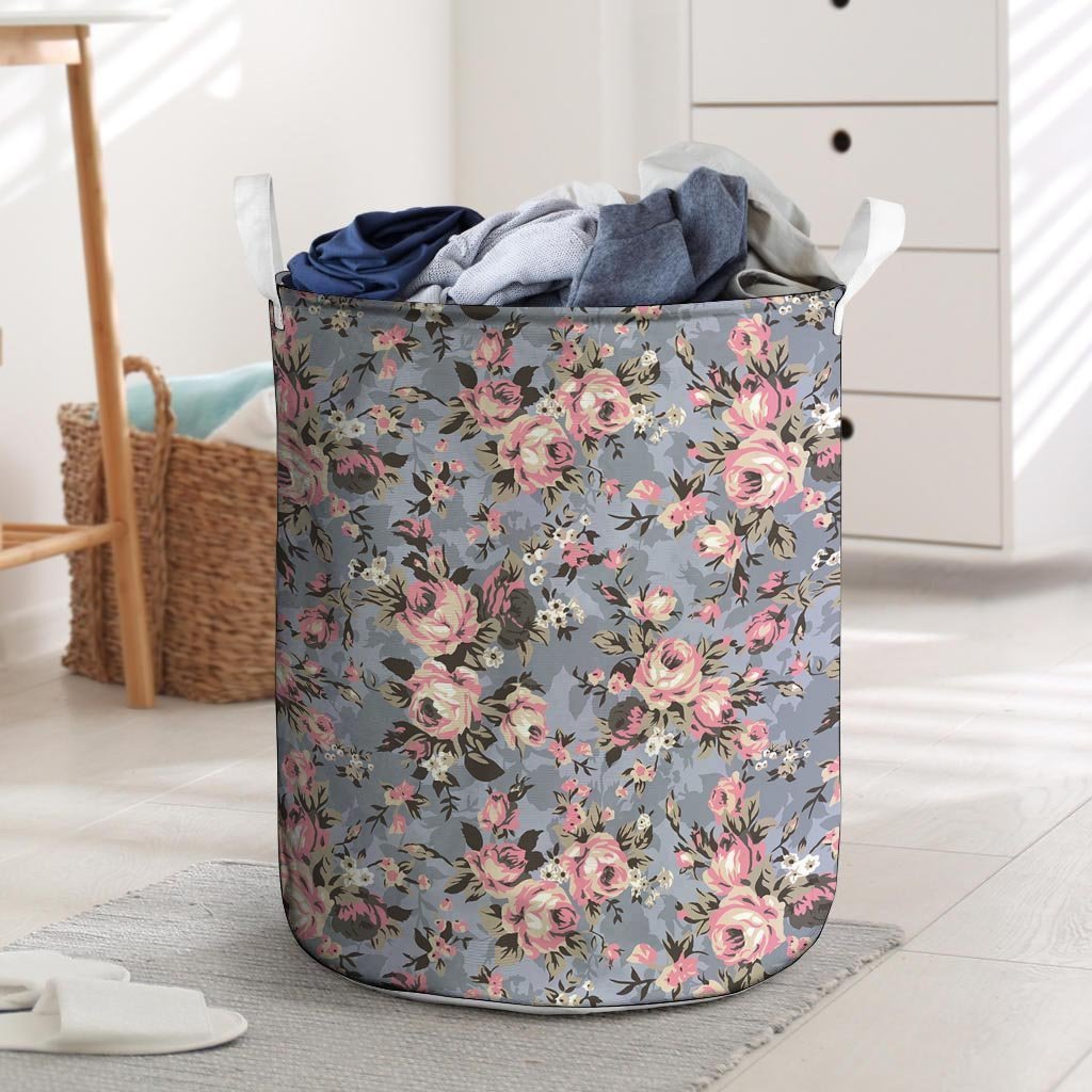 Vintage Pink Rose Flower Print Laundry Basket-grizzshop