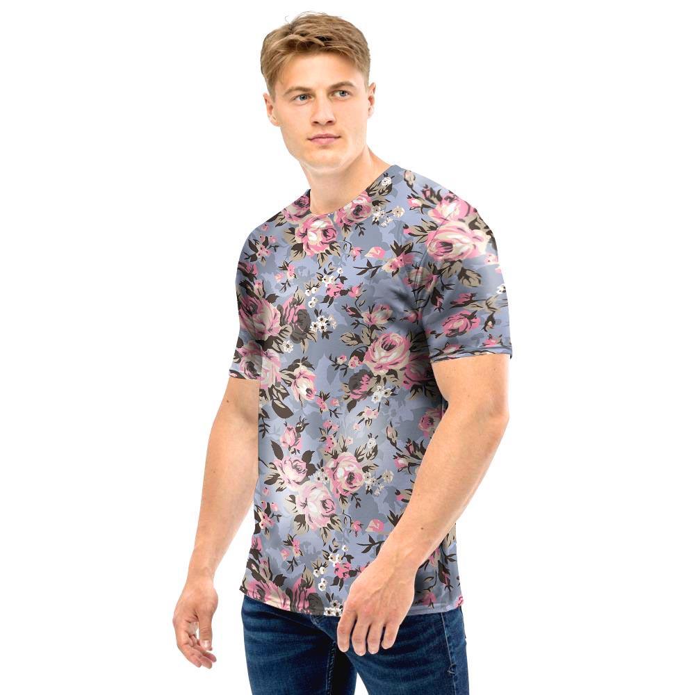 Vintage Pink Rose Flower Print Men T Shirt-grizzshop