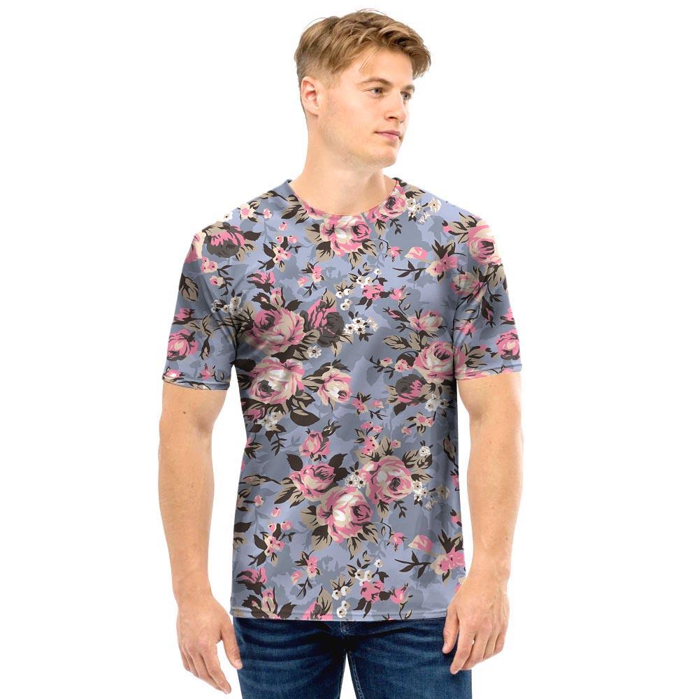 Vintage Pink Rose Flower Print Men T Shirt-grizzshop