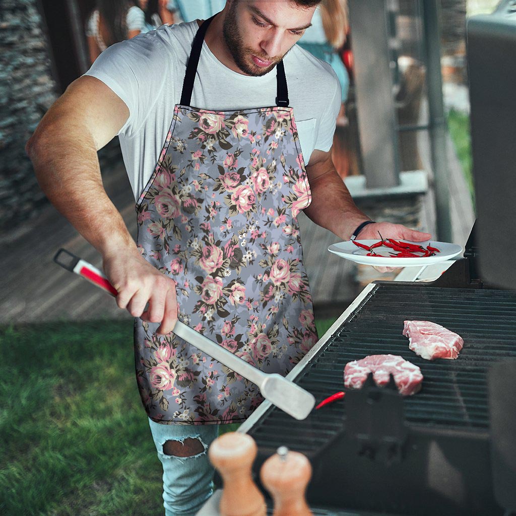 Vintage Pink Rose Flower Print Men's Apron-grizzshop