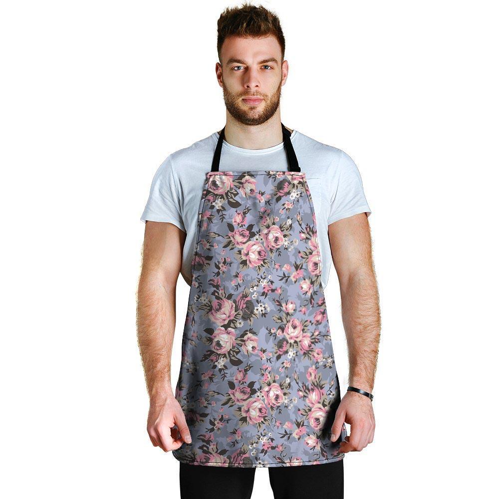 Vintage Pink Rose Flower Print Men's Apron-grizzshop