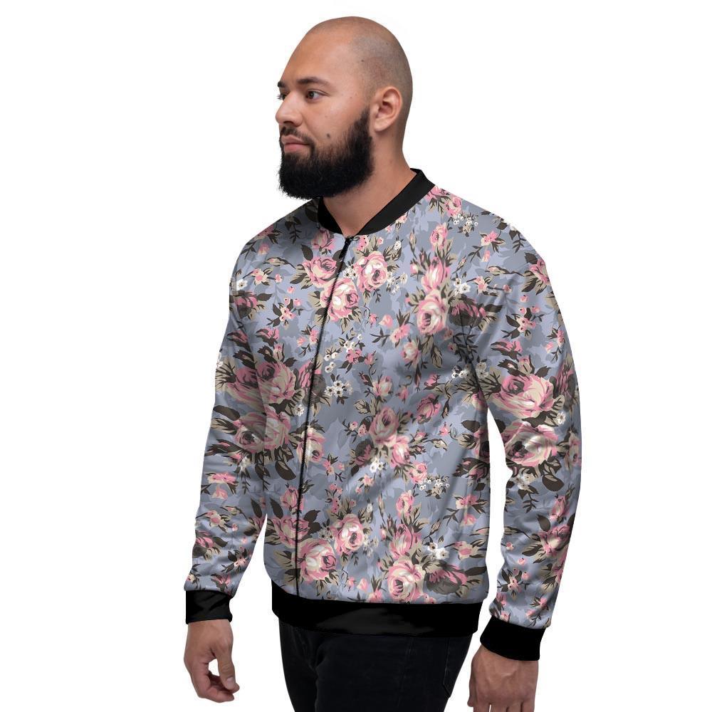 Vintage Pink Rose Flower Print Men's Bomber Jacket-grizzshop
