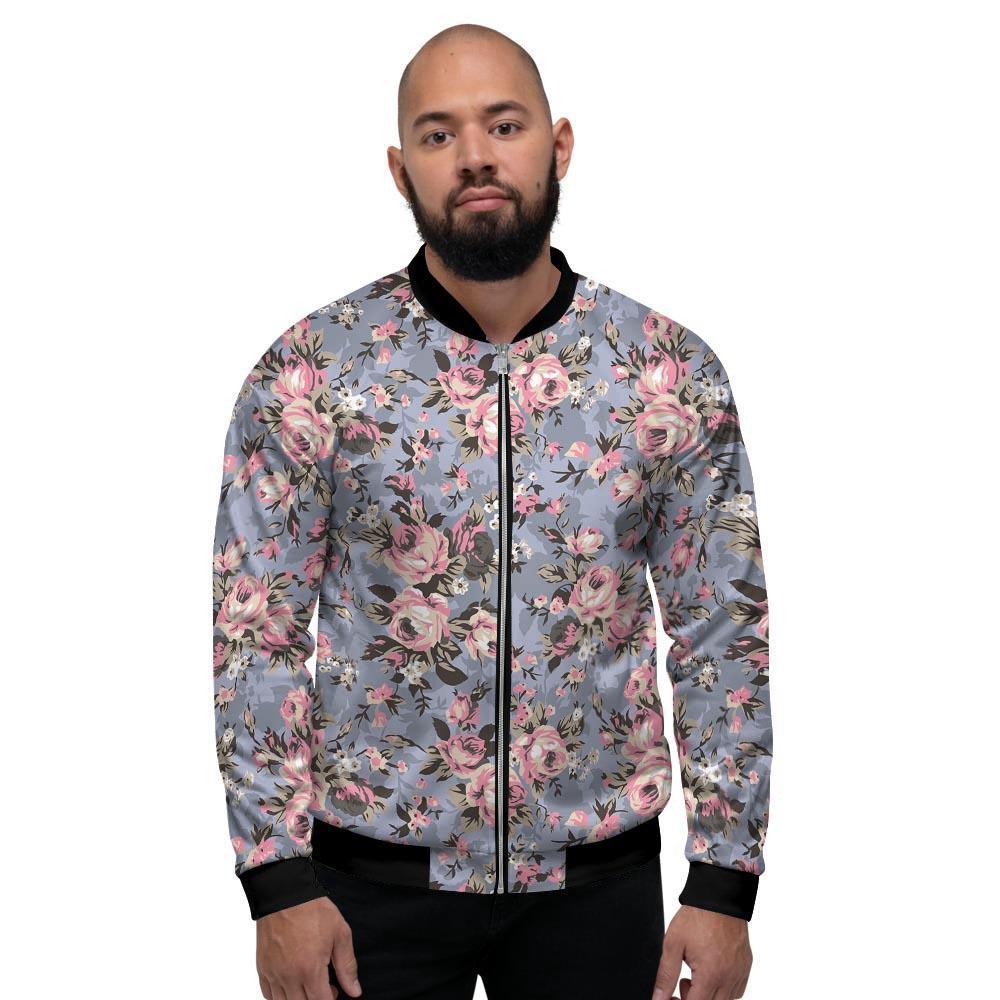 Vintage Pink Rose Flower Print Men's Bomber Jacket-grizzshop