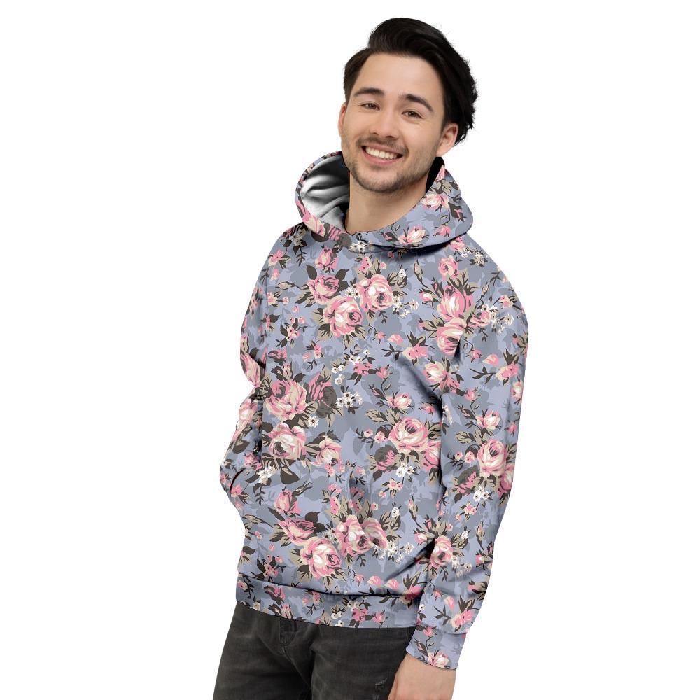 Vintage Pink Rose Flower Print Men's Hoodie-grizzshop